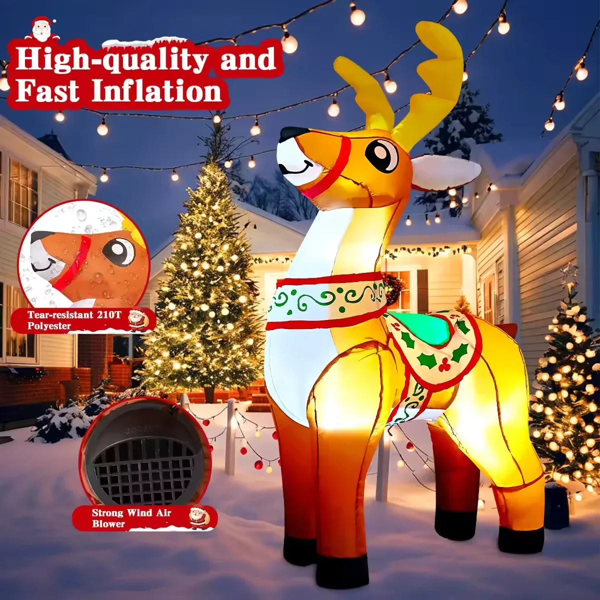 HKM-018515 6 FT Inflatable Reindeer Holiday Decoration with LED Lights for Outdoor Christmas Decor