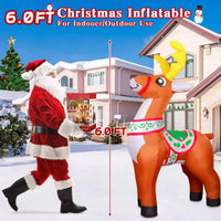 HKM-018515 6 FT Inflatable Reindeer Holiday Decoration with LED Lights for Outdoor Christmas Decor