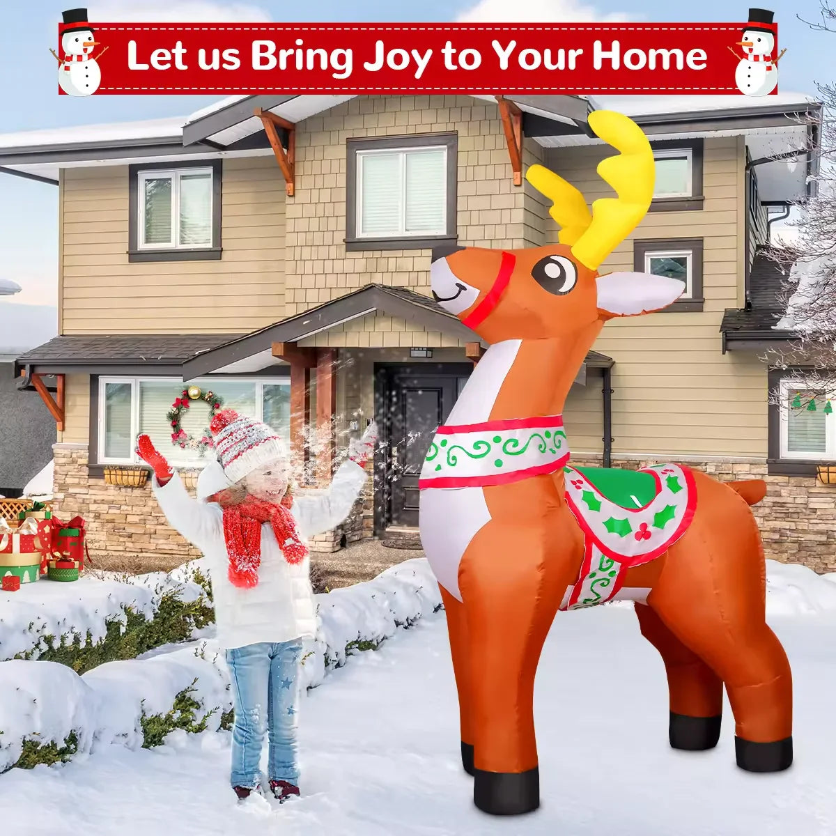 HKM-018515 6 FT Inflatable Reindeer Holiday Decoration with LED Lights for Outdoor Christmas Decor