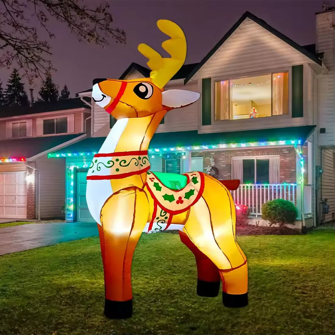 HKM-018515 6 FT Inflatable Reindeer Holiday Decoration with LED Lights for Outdoor Christmas Decor