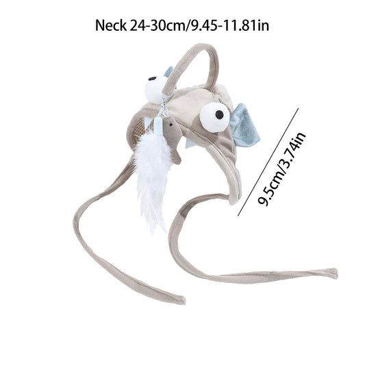 HKM-0187581 Cat Head Teaser Toy with Adjustable Strap, Soft Fabric and Plush Dinosaur Design for Indoor Play