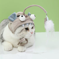 HKM-0187581 Cat Head Teaser Toy with Adjustable Strap, Soft Fabric and Plush Dinosaur Design for Indoor Play