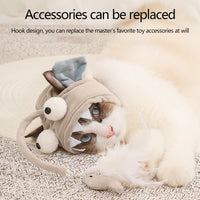 HKM-0187581 Cat Head Teaser Toy with Adjustable Strap, Soft Fabric and Plush Dinosaur Design for Indoor Play