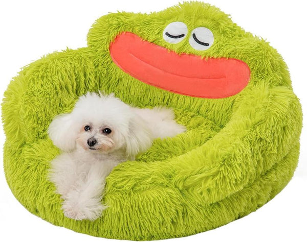 HKM-018899 Cozy Plush Donut Dog and Cat Bed with Non-Slip Bottom for Small Pets - Green Design, Anti-Anxiety Support