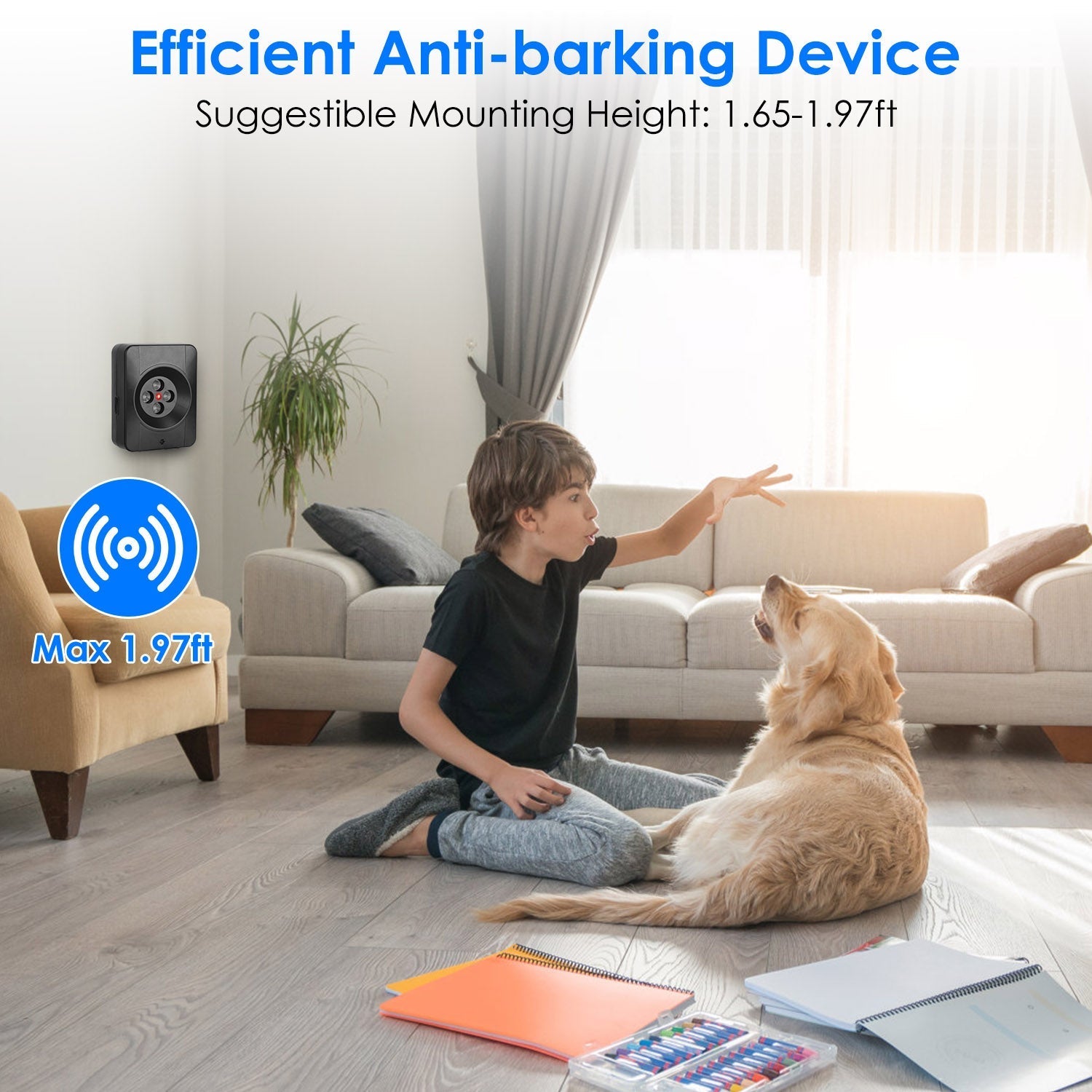 HKM-0189373 Ultrasonic Anti-Barking Device for Dogs with Adjustable Frequencies and IP45 Waterproof Design