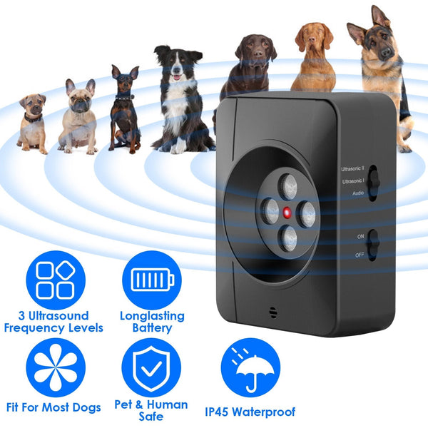 HKM-0189373 Ultrasonic Anti-Barking Device for Dogs with Adjustable Frequencies and IP45 Waterproof Design