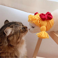 HKM-0190909 Pomeranian Teddy Dog Hand-Crafted Bowknot Headgear in Yellow and Coffee Color