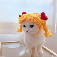 HKM-0190909 Pomeranian Teddy Dog Hand-Crafted Bowknot Headgear in Yellow and Coffee Color