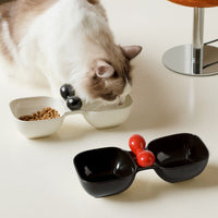HKM-019091 Ceramic Dual Pet Bowl Set for Dogs and Cats - 250ml Capacity per Side