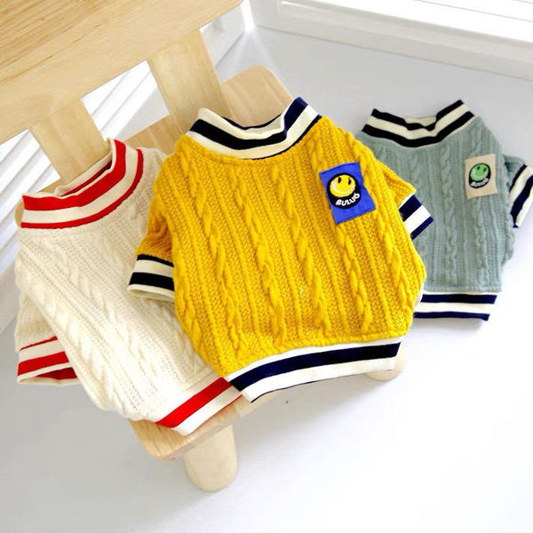 HKM-0191165 Teddy Sweater for Dogs in Yellow and Green - Fashionable Knitted Pullover for All Sizes