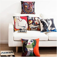 HKM-019283 Picasso-Inspired Cotton Linen Pillowcase 45x45CM