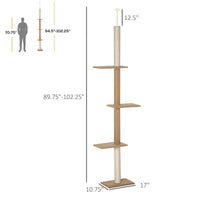 HKM-0195133 Light Brown Floor-to-Ceiling Cat Tree with Adjustable Height and Four Platforms