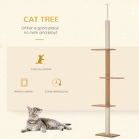 HKM-0195133 Light Brown Floor-to-Ceiling Cat Tree with Adjustable Height and Four Platforms