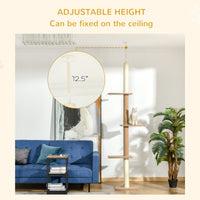 HKM-0195133 Light Brown Floor-to-Ceiling Cat Tree with Adjustable Height and Four Platforms