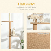 HKM-0195133 Light Brown Floor-to-Ceiling Cat Tree with Adjustable Height and Four Platforms