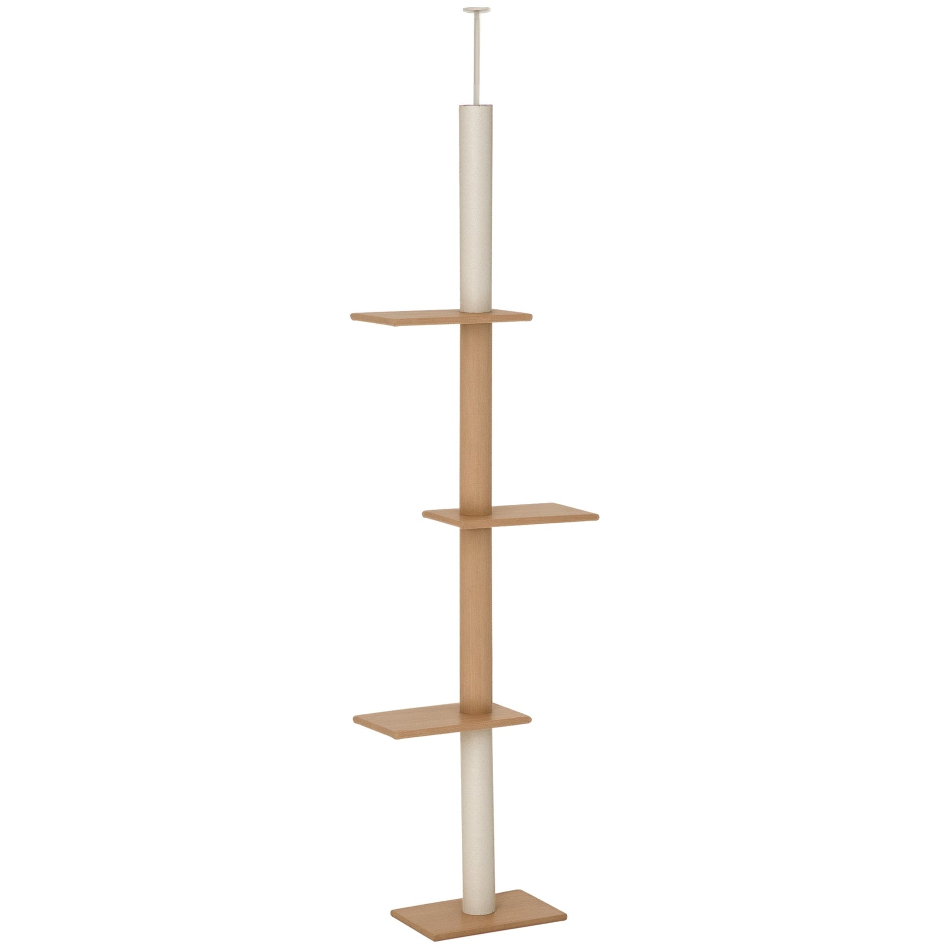 HKM-0195133 Light Brown Floor-to-Ceiling Cat Tree with Adjustable Height and Four Platforms