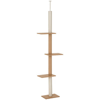 HKM-0195133 Light Brown Floor-to-Ceiling Cat Tree with Adjustable Height and Four Platforms