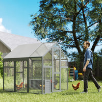 HKM-0195517 Large Wooden Chicken Run with Waterproof Cover, Suitable for 6-8 Chickens, Backyard Poultry Coop, 5.5' x 6' x 6'