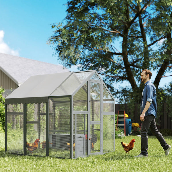HKM-0195517 Large Wooden Chicken Run with Waterproof Cover, Suitable for 6-8 Chickens, Backyard Poultry Coop, 5.5' x 6' x 6'