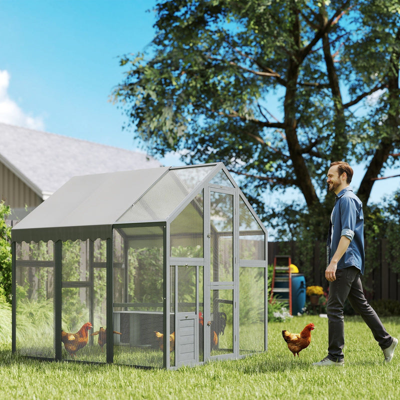 HKM-0195517 Large Wooden Chicken Run with Waterproof Cover, Suitable for 6-8 Chickens, Backyard Poultry Coop, 5.5' x 6' x 6'
