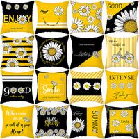 HKM-019603 Modern Yellow Daisy Floral Cushion Cover - Nordic Peach Skin Velvet Pillow Case 45x45cm