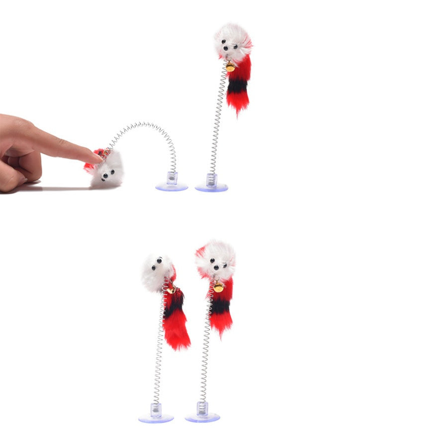 HKM-0196669 Interactive Suction Spring Plush Mouse Toy for Cats - Colorful, Fun, and Safe Design