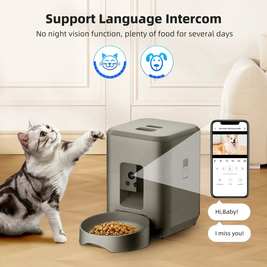 HKM-019667 Automatic Cat Feeder with 2L Capacity and Video Camera Including Night Vision and 2.4G WiFi Connectivity