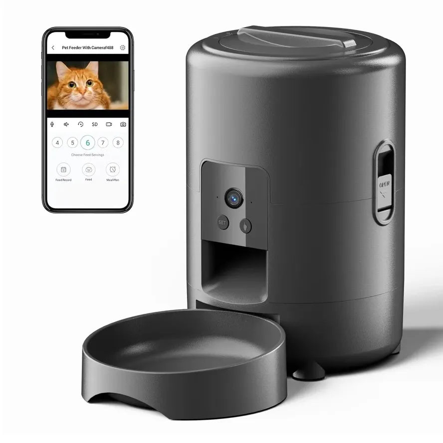 HKM-019667 Automatic Cat Feeder with 2L Capacity and Video Camera Including Night Vision and 2.4G WiFi Connectivity