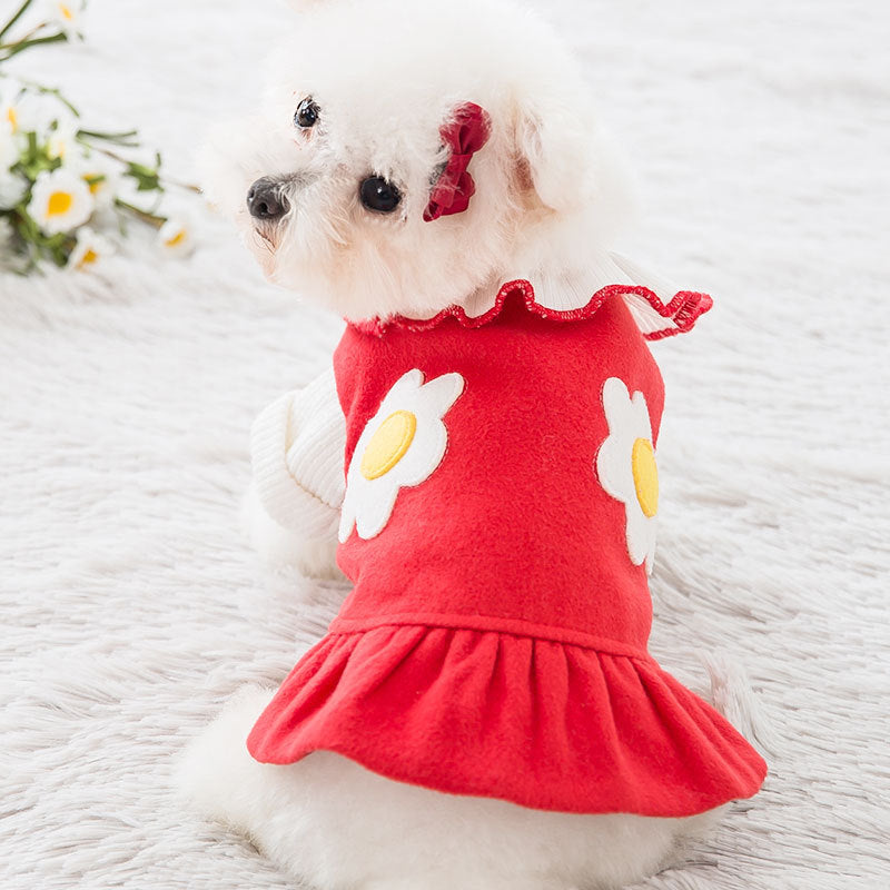HKM-0198205 Daisy Flower Princess Woolen Skirt for Pets - Multiple Sizes Available