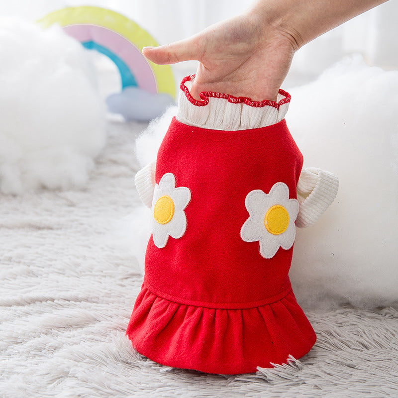 HKM-0198205 Daisy Flower Princess Woolen Skirt for Pets - Multiple Sizes Available