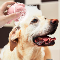 HKM-0199101 Soft Silicone Pet Grooming Brush with Shampoo Dispenser for Dogs and Cats
