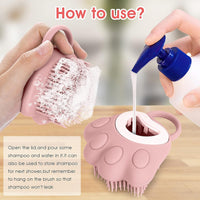 HKM-0199101 Soft Silicone Pet Grooming Brush with Shampoo Dispenser for Dogs and Cats