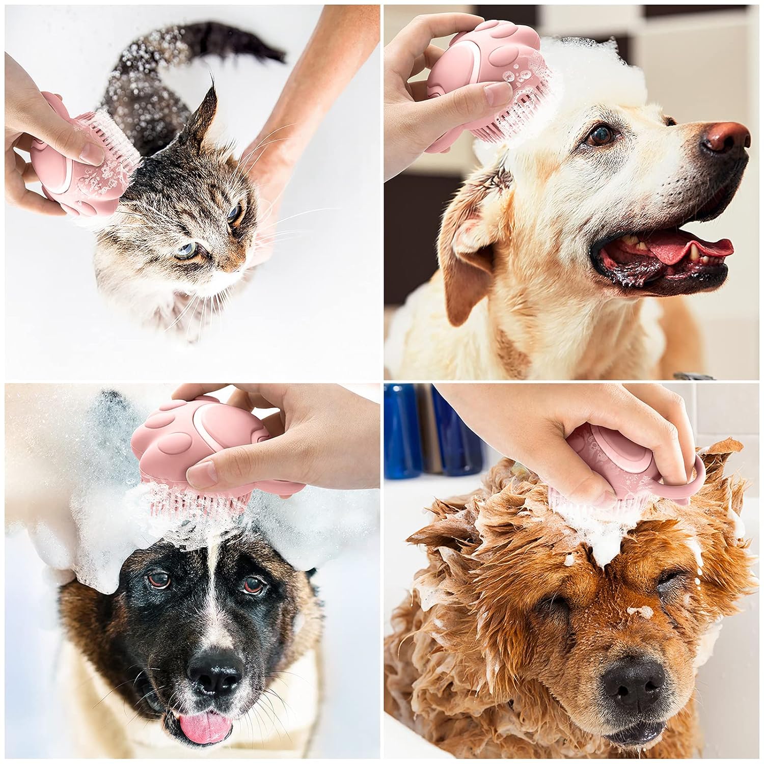 HKM-0199101 Soft Silicone Pet Grooming Brush with Shampoo Dispenser for Dogs and Cats