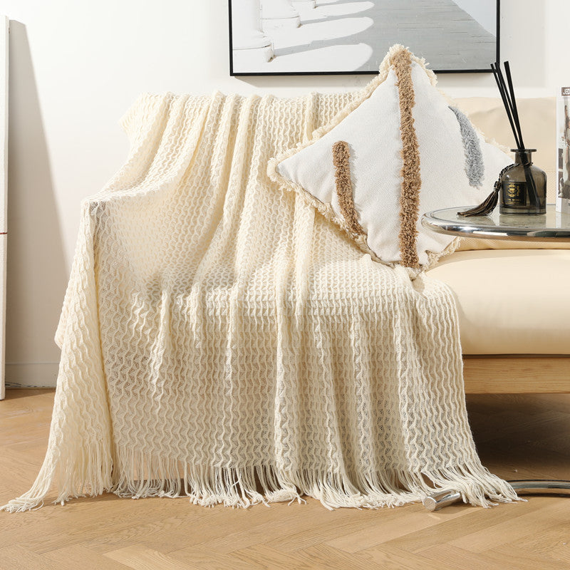 HKM-020115 Knitted Acrylic Nap Blanket with Tassels in Various Patterns and Sizes
