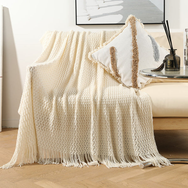 HKM-020115 Knitted Acrylic Nap Blanket with Tassels in Various Patterns and Sizes