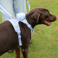HKM-0201405 Baby Blue Pet Collar and Leash Set with Chest Back Harness and Mini Schoolbag Waste Bag Holder