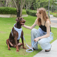 HKM-0201405 Baby Blue Pet Collar and Leash Set with Chest Back Harness and Mini Schoolbag Waste Bag Holder