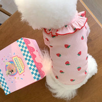 HKM-0202173 Casual Pet Strawberry Bottoming Shirt in White, Strawberry, and Pink - Size XS to XL