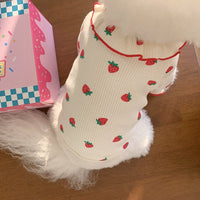 HKM-0202173 Casual Pet Strawberry Bottoming Shirt in White, Strawberry, and Pink - Size XS to XL