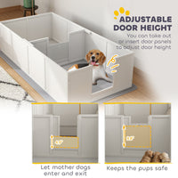 HKM-0203069 Whelping Box for Medium Dogs with Waterproof Pad and Adjustable Entrance - 77" x 38" x 19"