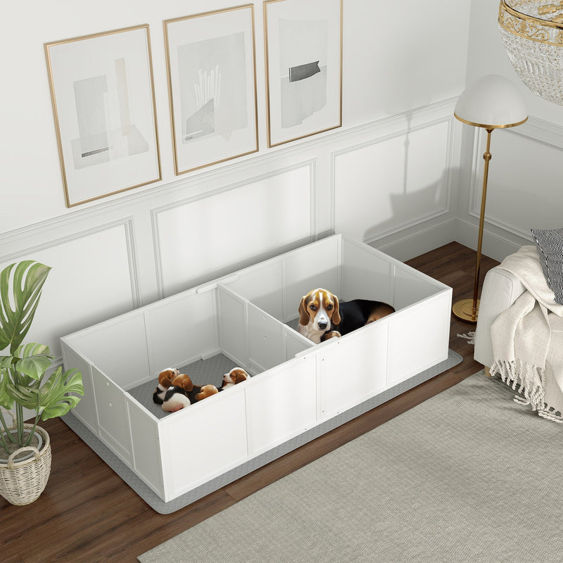 HKM-0203069 Whelping Box for Medium Dogs with Waterproof Pad and Adjustable Entrance - 77" x 38" x 19"