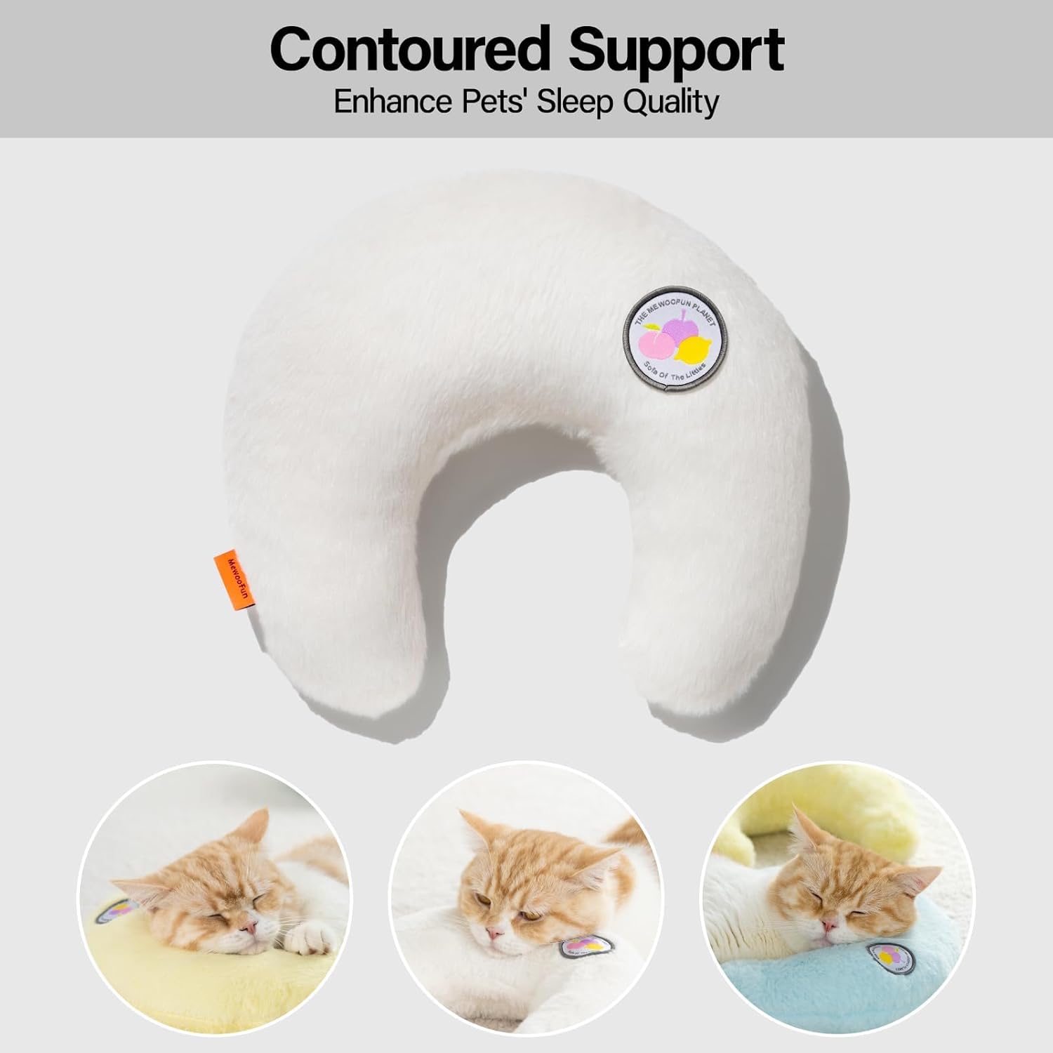 HKM-0207037 U-Shaped Orthopedic Cat & Puppy Pillow for Joint Relief - 10.6x9.8 Inch Fluffy Support Cushion - White