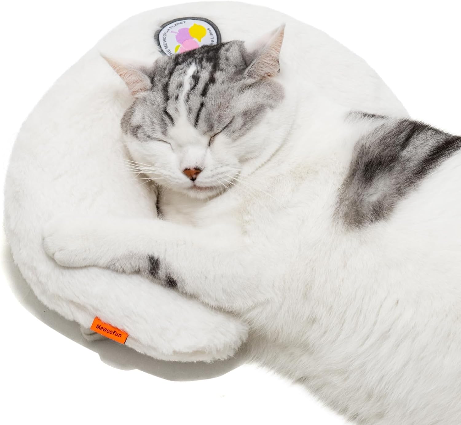 HKM-0207037 U-Shaped Orthopedic Cat & Puppy Pillow for Joint Relief - 10.6x9.8 Inch Fluffy Support Cushion - White