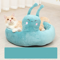 HKM-0207421 Warm Semi-Enclosed Plush Litter Mat for Cats in Beige and Blue