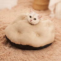HKM-0207421 Warm Semi-Enclosed Plush Litter Mat for Cats in Beige and Blue