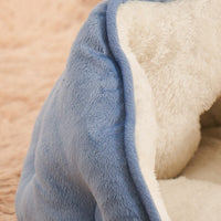HKM-0207421 Warm Semi-Enclosed Plush Litter Mat for Cats in Beige and Blue