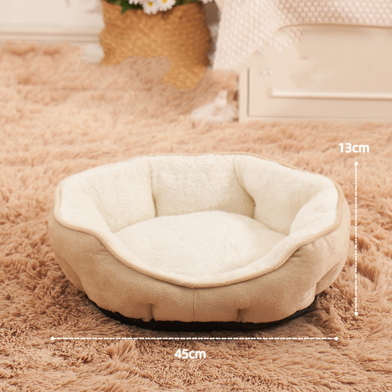 HKM-0207421 Warm Semi-Enclosed Plush Litter Mat for Cats in Beige and Blue