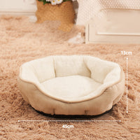 HKM-0207421 Warm Semi-Enclosed Plush Litter Mat for Cats in Beige and Blue