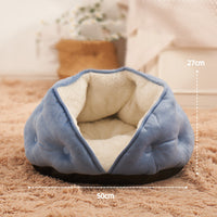 HKM-0207421 Warm Semi-Enclosed Plush Litter Mat for Cats in Beige and Blue