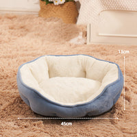 HKM-0207421 Warm Semi-Enclosed Plush Litter Mat for Cats in Beige and Blue